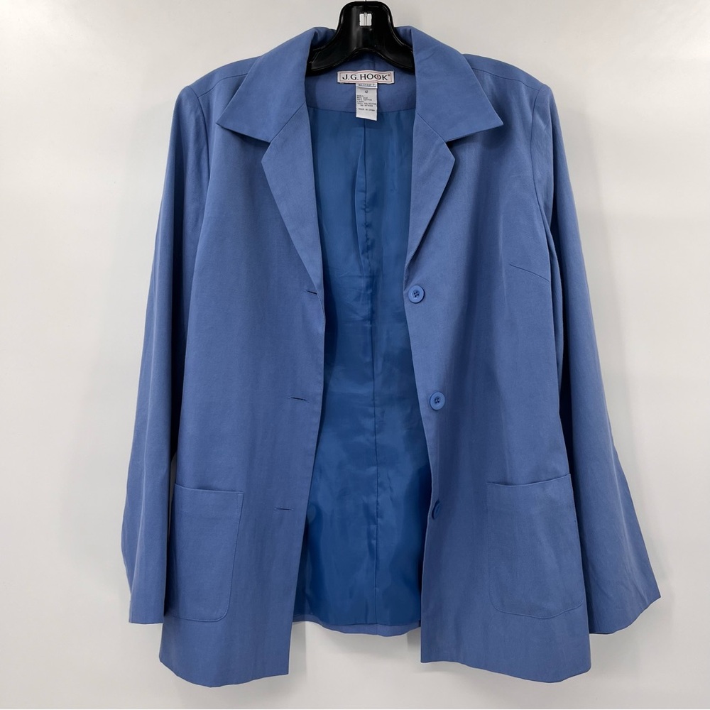 Vintage J G Hook Silk Blend Button Up Blue Blazer Size 12